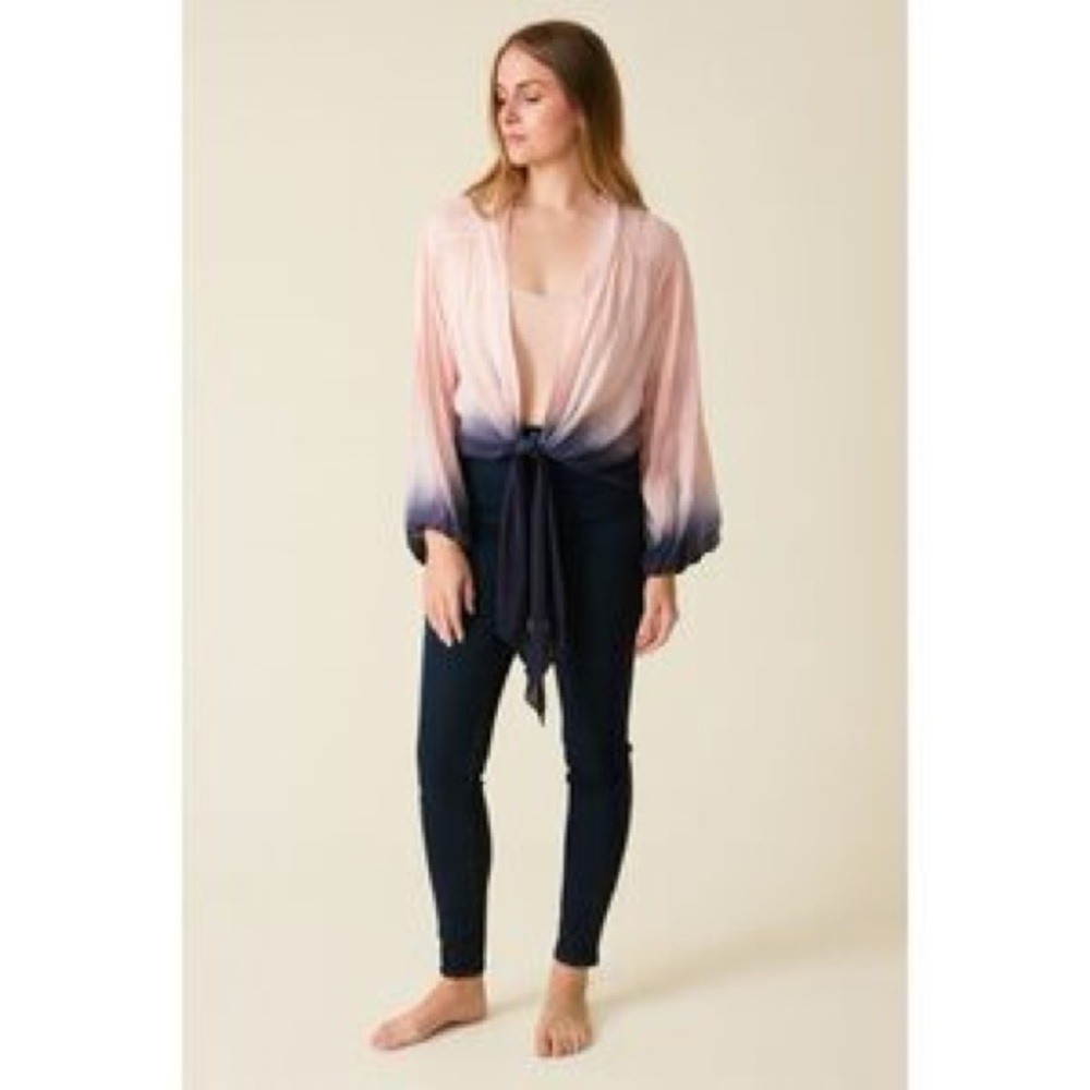 Women’s Young Fabulous & Broke Tie-Dye Boho Carmen Top Purple Pink Wash XS